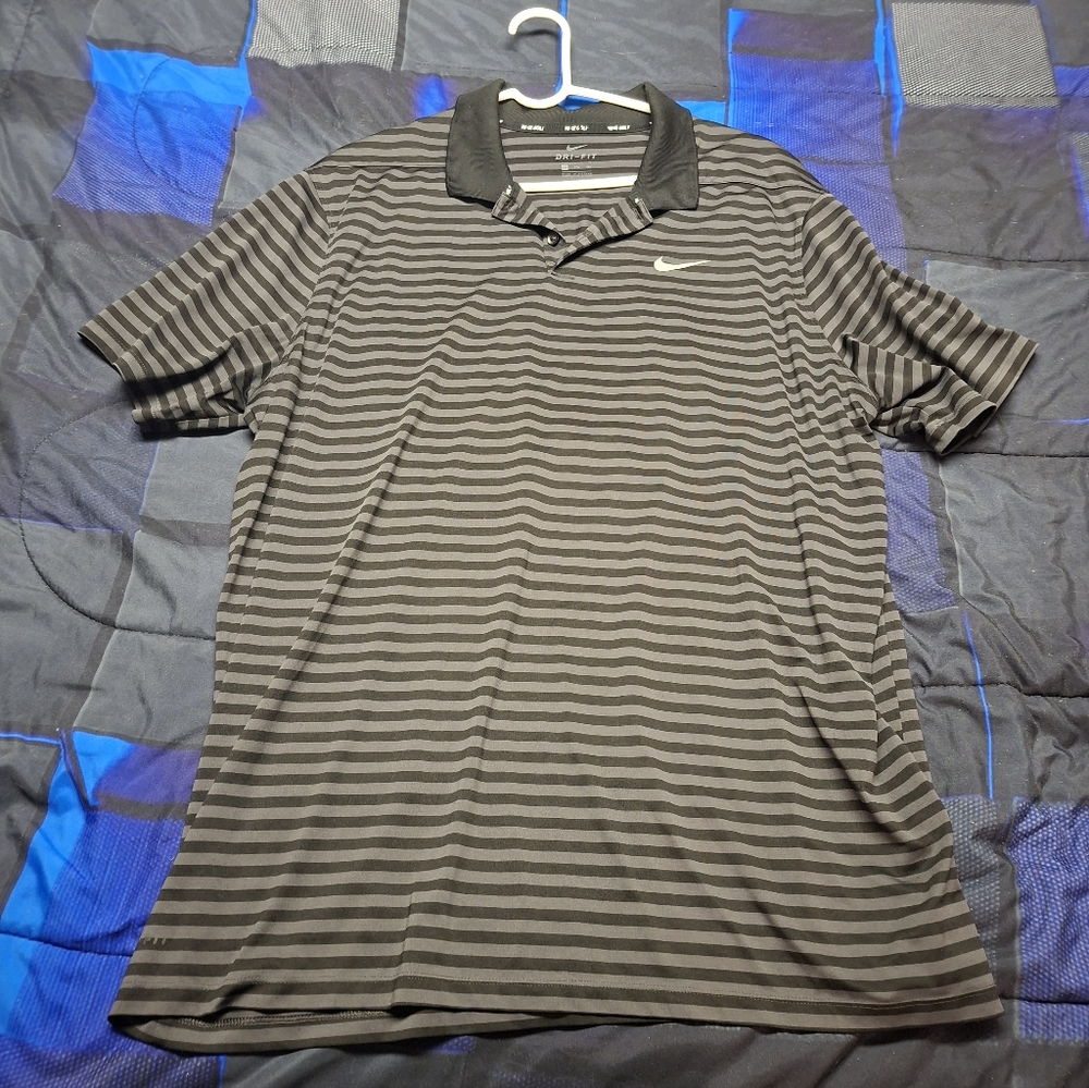 Nike Men's DRI- Fit Gray and Black Striped Polo Shirt XXL